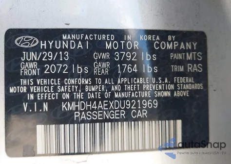 2013 Hyundai Elantra Gls from USA, damaged, VIN KMHDH4AEXDU921969